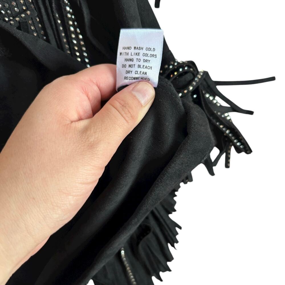 Black Fringe Studded Skirt Medium Western Boho Festival Rodeo Dance Zipper - Picture 8 of 8